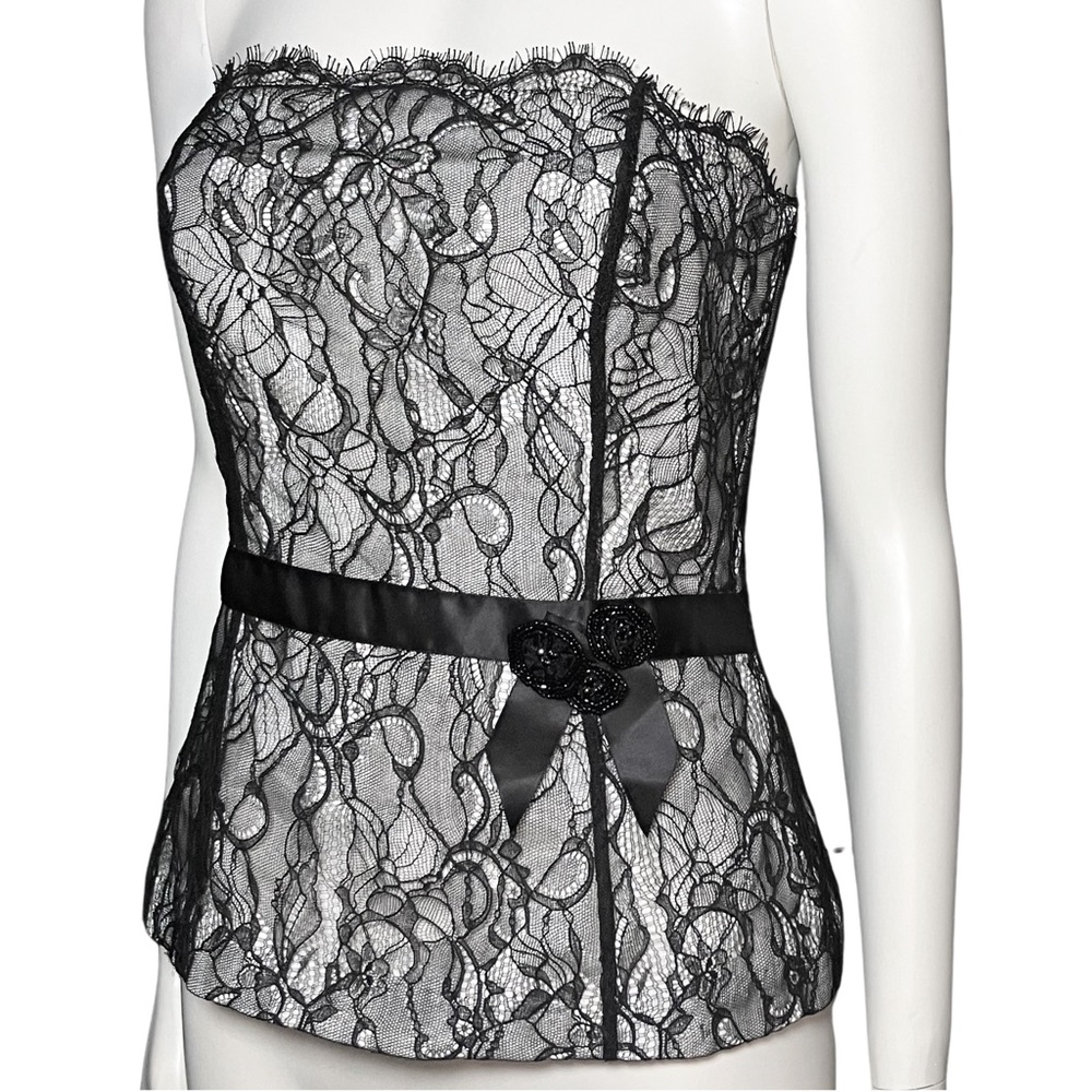 Vintage Y2K Black Cream Lace Bustier Corset Going Out Top. XS. Gothic Whimsigoth - Picture 3 of 9